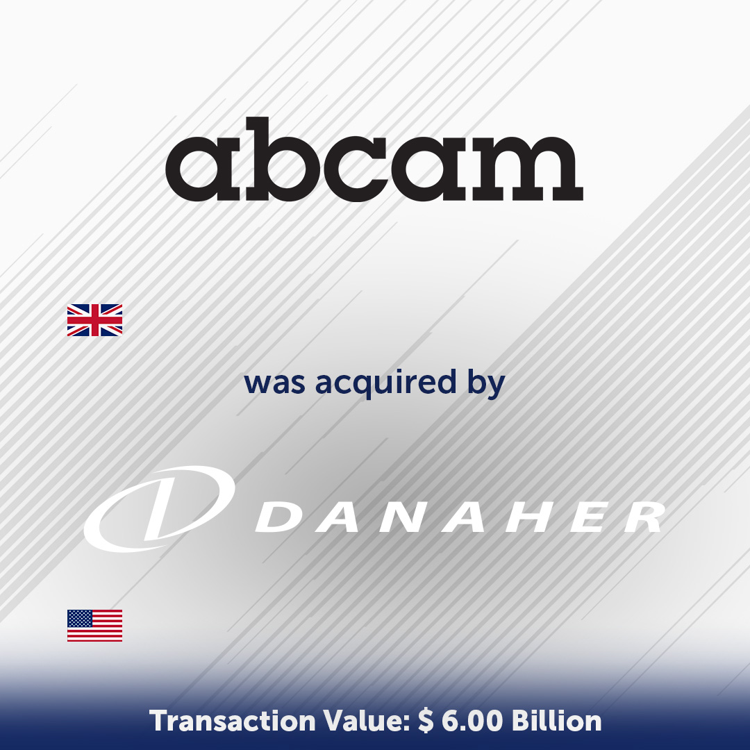 Top Deal No. 1 - Abcam plc (United Kingdom) was acquired by Danaher Corporation (United States) for $6 billion USD.